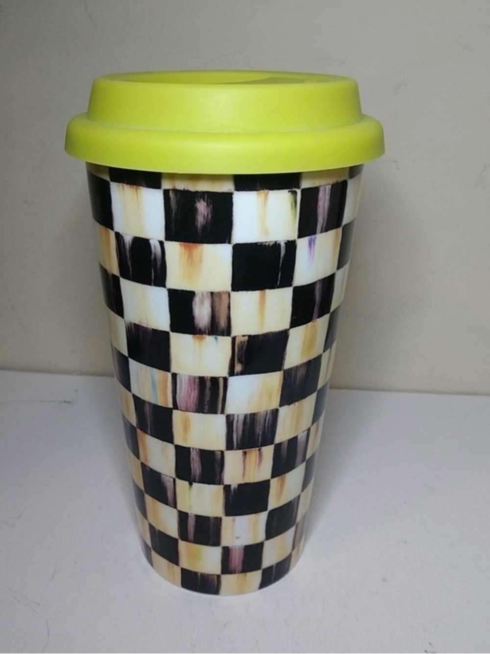 Retired Mackenzie Childs Courtly Check Porcelain Travel Mug New In Box - Picture 2 of 2